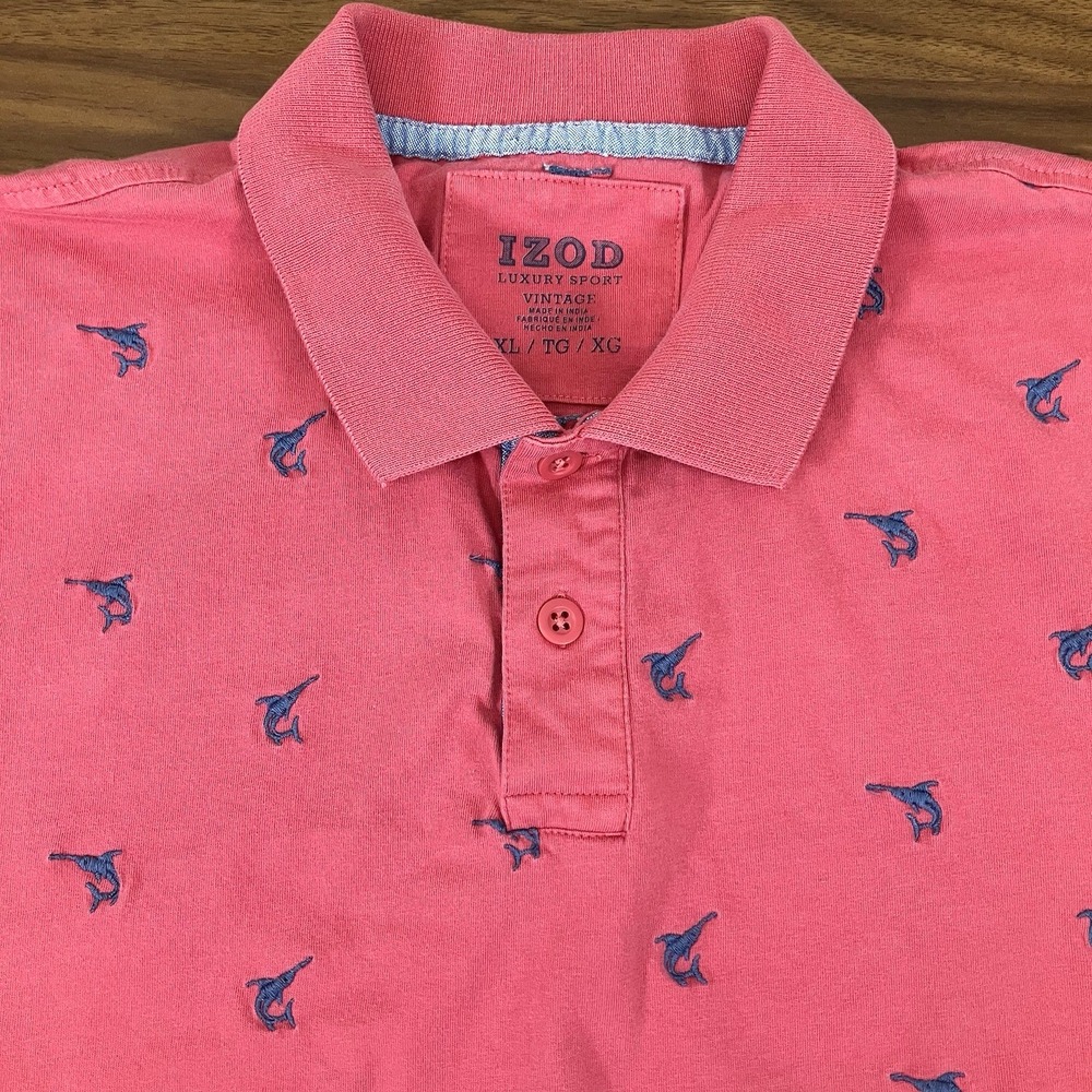 IZOD Luxury Sport Vintage Mens Pink Embroidered Dolphin Short Slv Polo Shirt XL